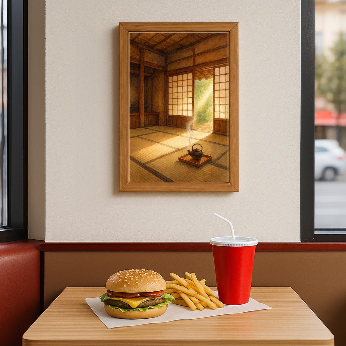 Japanese Tea House Interior Tatami Teapot Sunlit Room Art Poster - Image 3