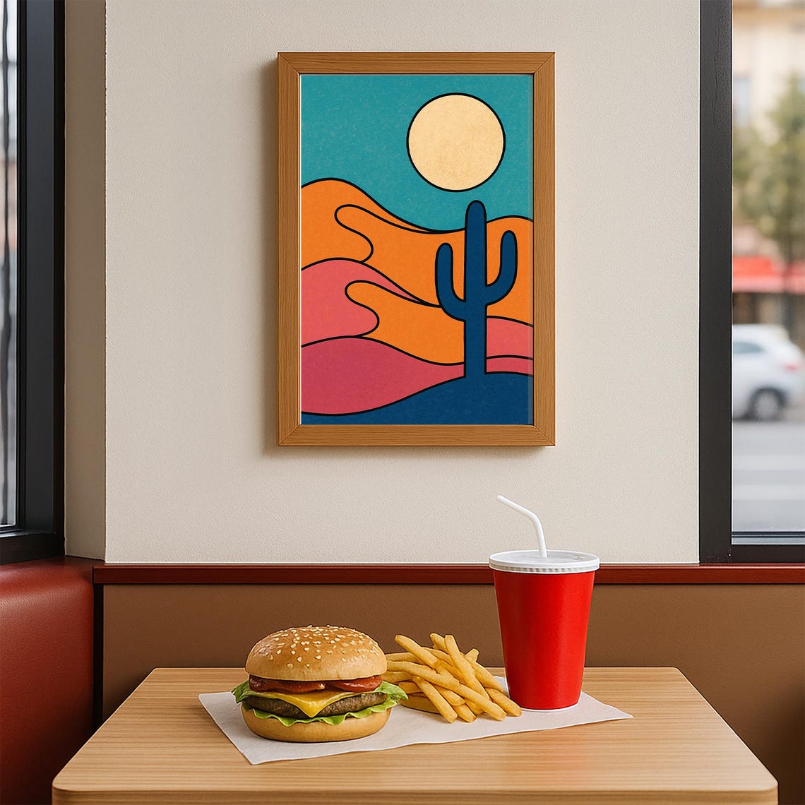 Retro Desert Sunset With Saguaro Cactus Minimalist Boho Dunes Poster - Image 3