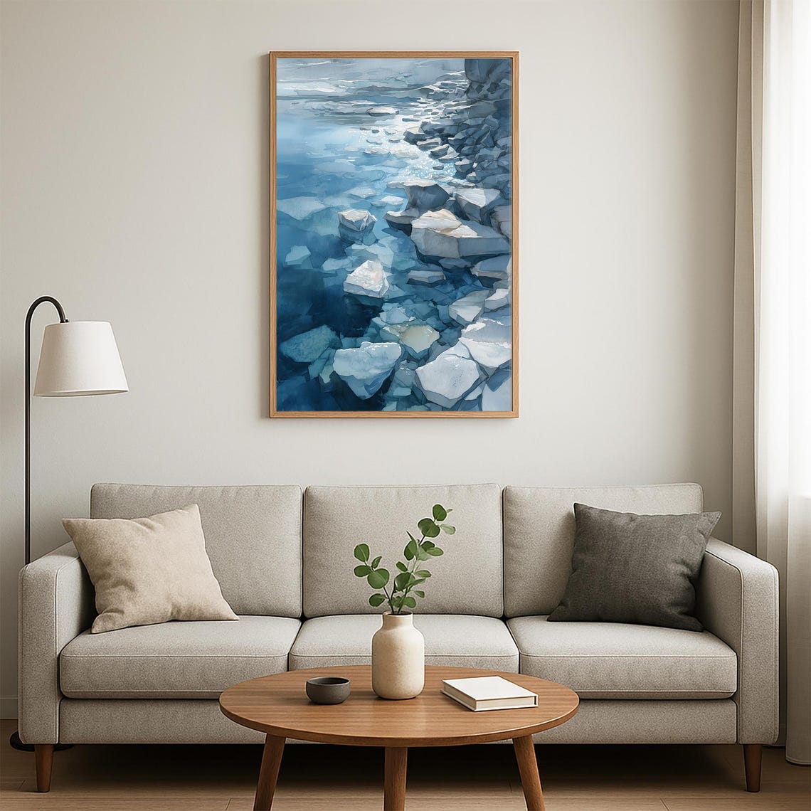 Icy Blue Ocean Water Rocks Serene Winter Nature Landscape Poster - Image 5