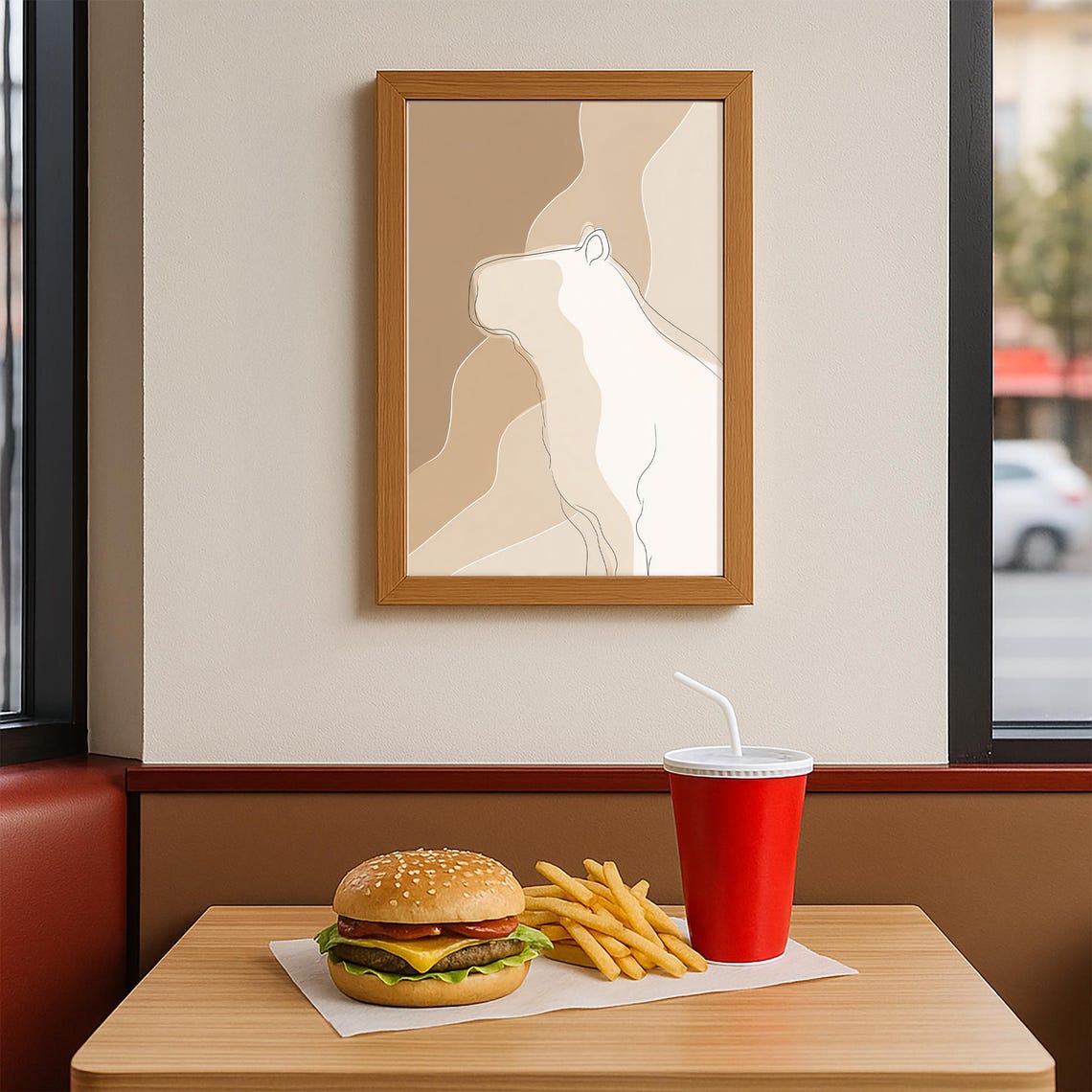 Minimalist Capybara Line Art Abstract Neutral Beige Animal Poster - Image 2