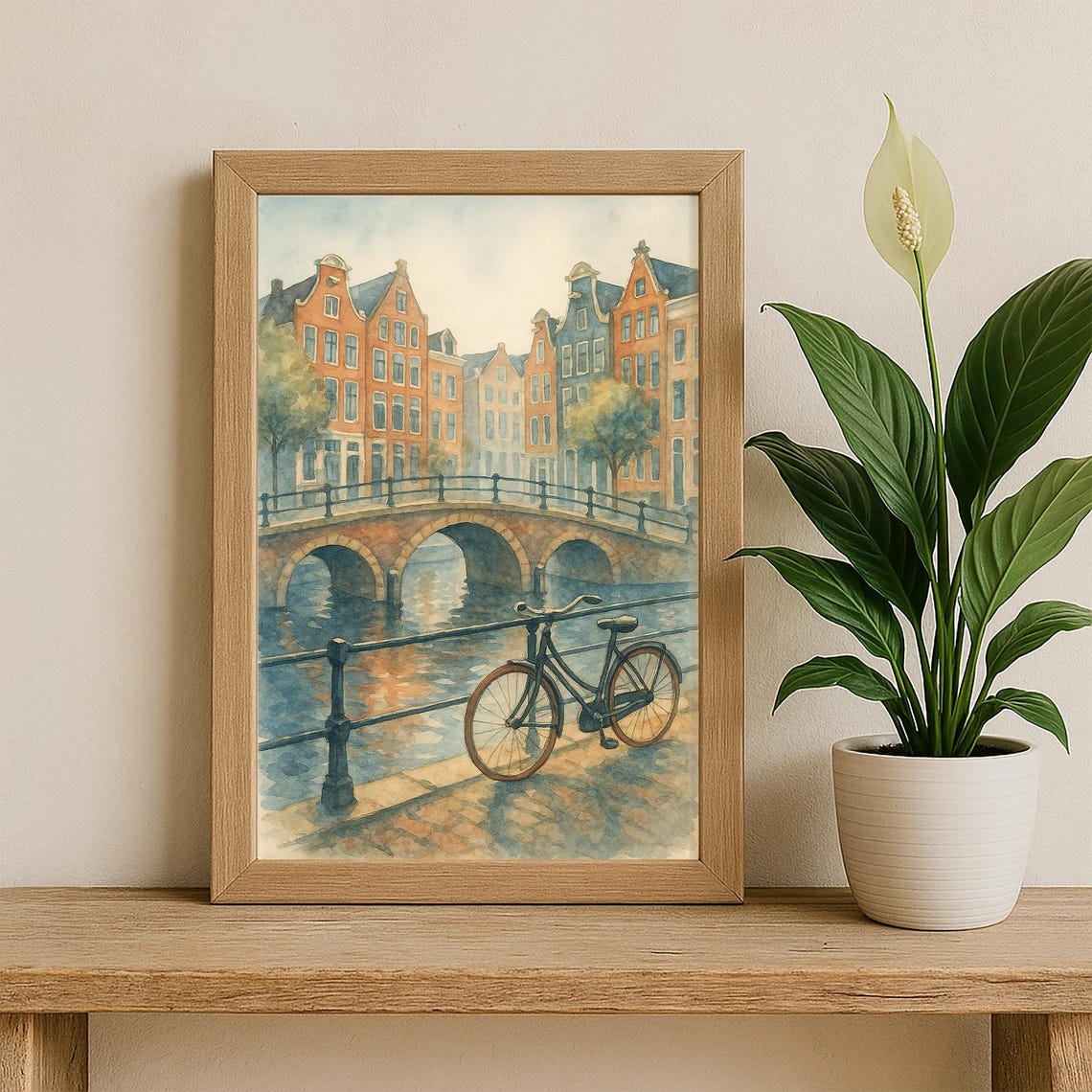 Amsterdam Canal Bike Watercolor Print Dutch Cityscape Wall Art European Travel Poster Holland Street Scene Illustration Decor - Image 3