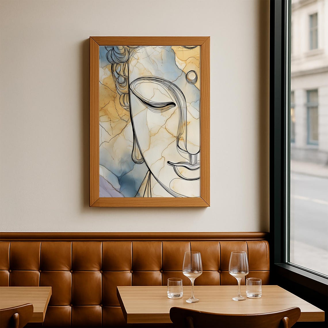 Abstract Buddha Face Line Art Gold Marble Zen Serene Style Poster - Image 2