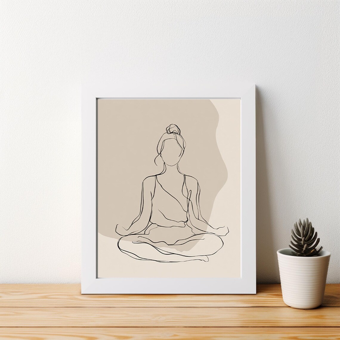 Minimalist Yoga Woman Line Art Meditation Neutral Beige Poster - Image 3