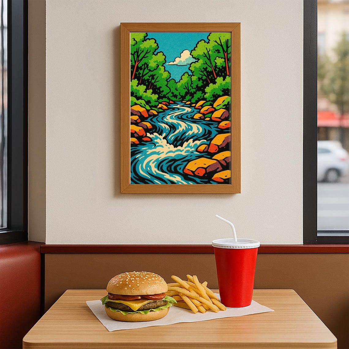 Pop Art Rushing River Rocks Forest Bold Colorful Modern Art Poster - Image 5