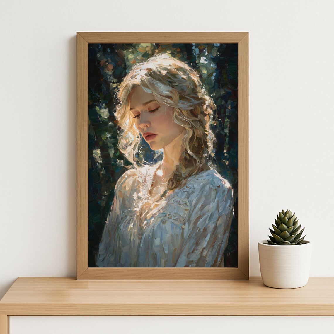 Blonde Woman Sunlit Portrait Impressionist Oil Painting Style Wall Art