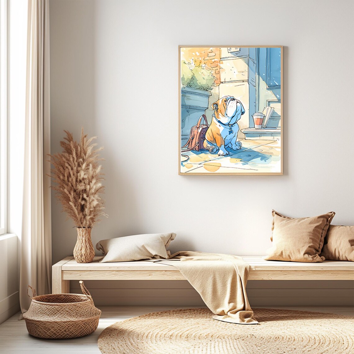 English Bulldog Watercolor Cafe Doorway Cute Dog Scene Poster - Image 2