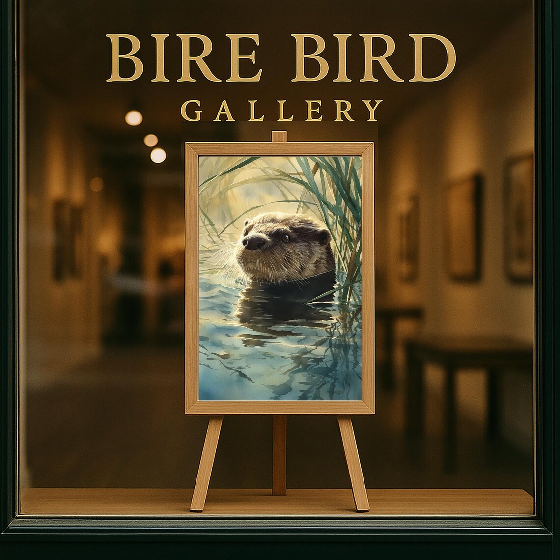 Adorable River Otter in Water Realistic Watercolor Nature Poster - Image 5