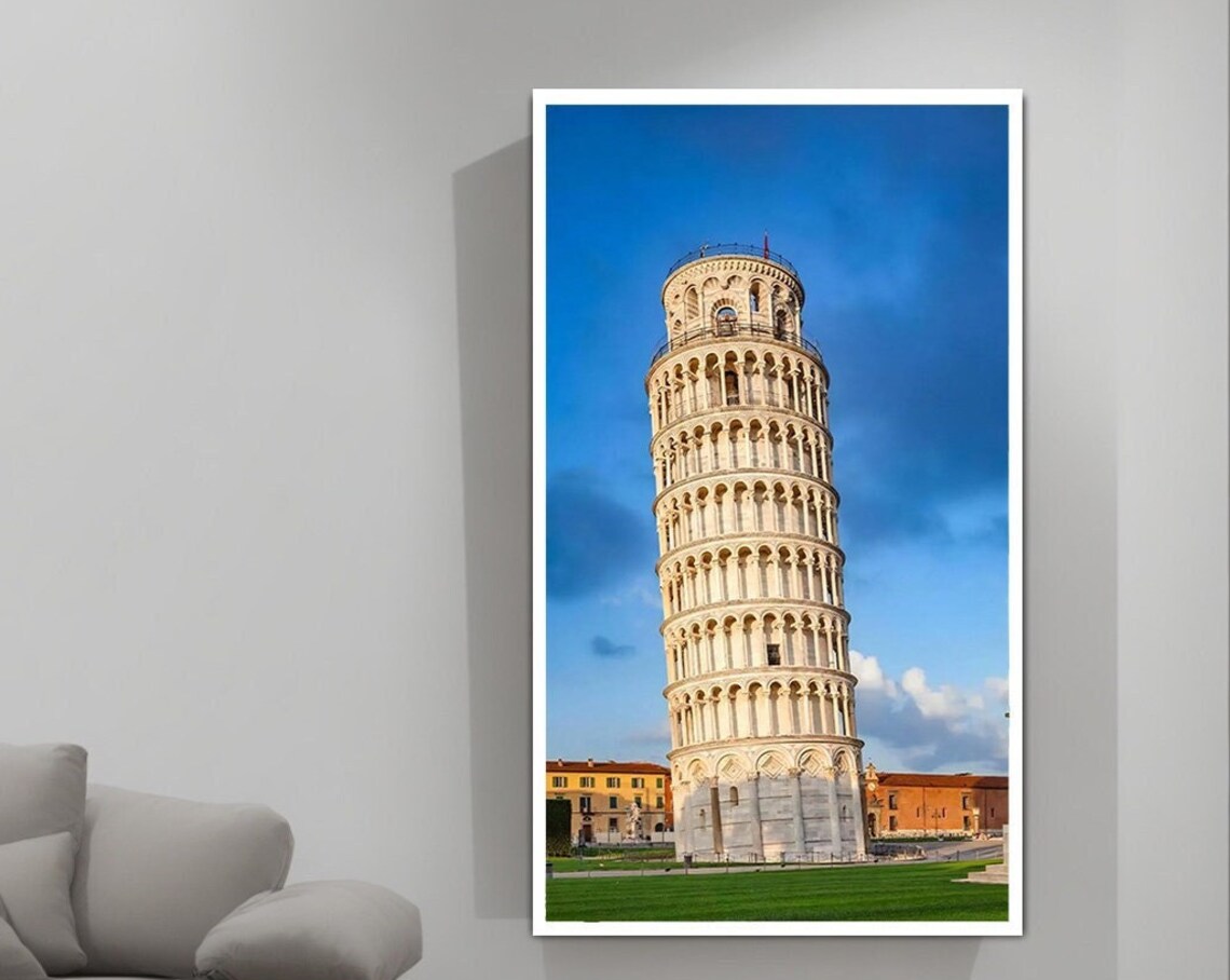 Pisa Leaning Tower Italy Blue Sky Landmark Photography Poster - Image 3