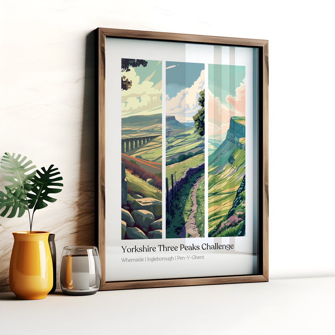 Yorkshire 3 Peaks Challenge Print Ingleborough Whernside Pen Y Ghent Poster 3 Peaks Wall Art Hiking Gift Mountain Decor - Image 2