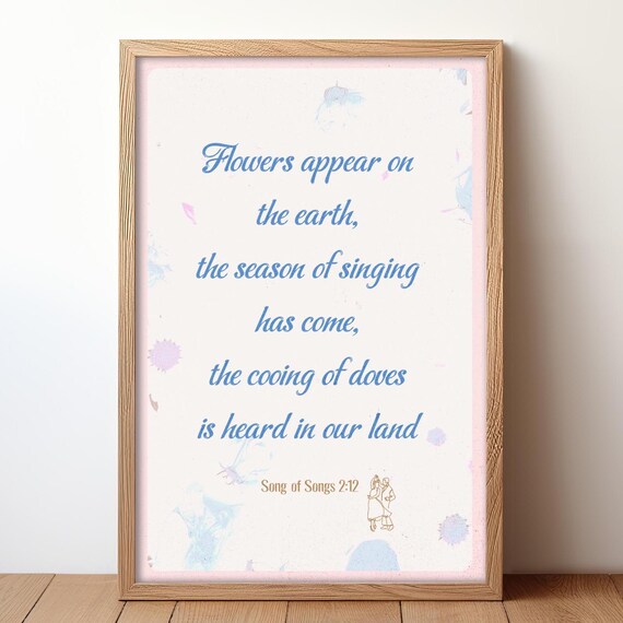 Song of Songs Bible Verse Spring Floral Watercolor Blue Wall Art