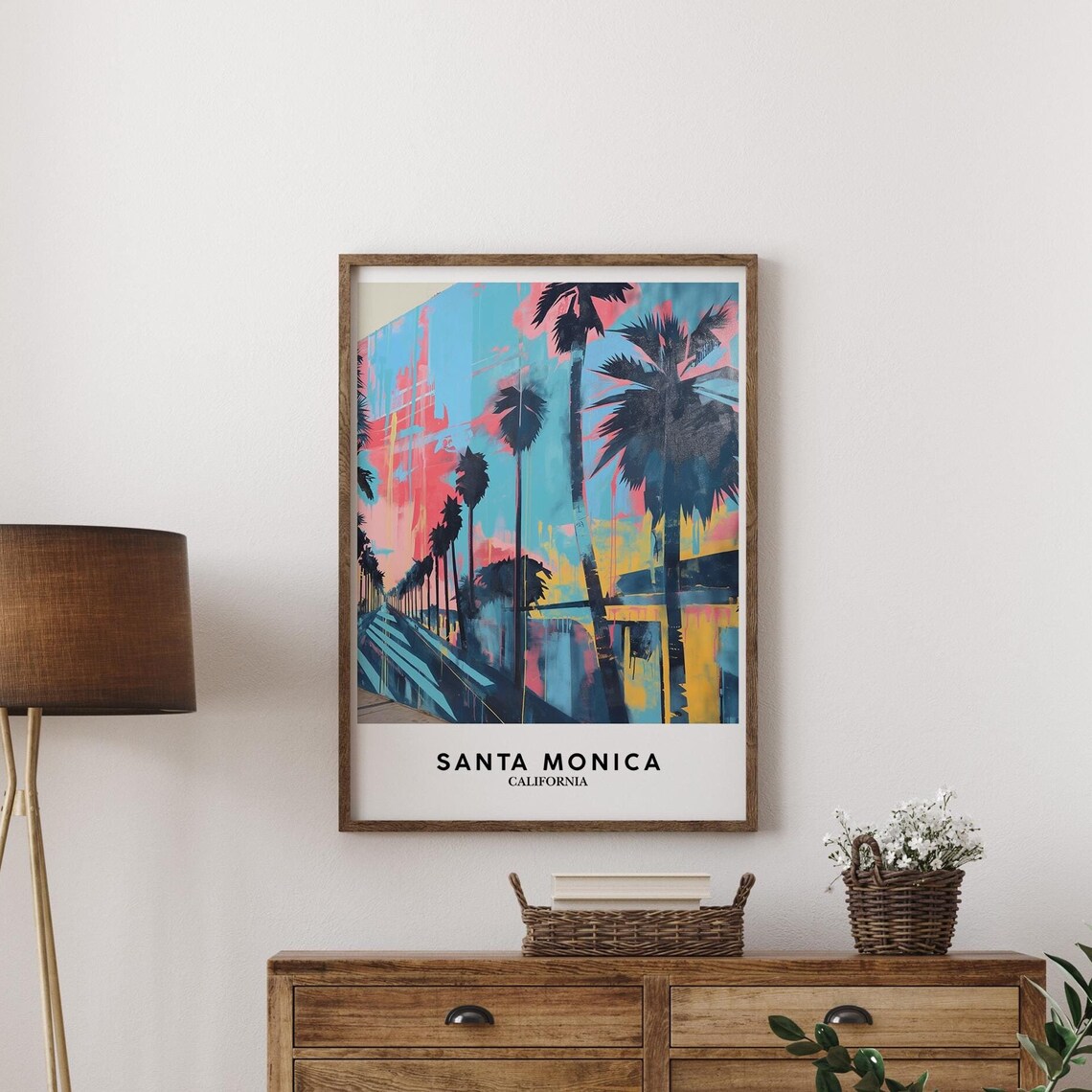 Santa Monica Colorful Palm Sunset California Beach Pop Art Poster