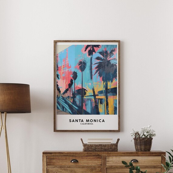 Santa Monica Colorful Palm Sunset California Beach Pop Art Poster