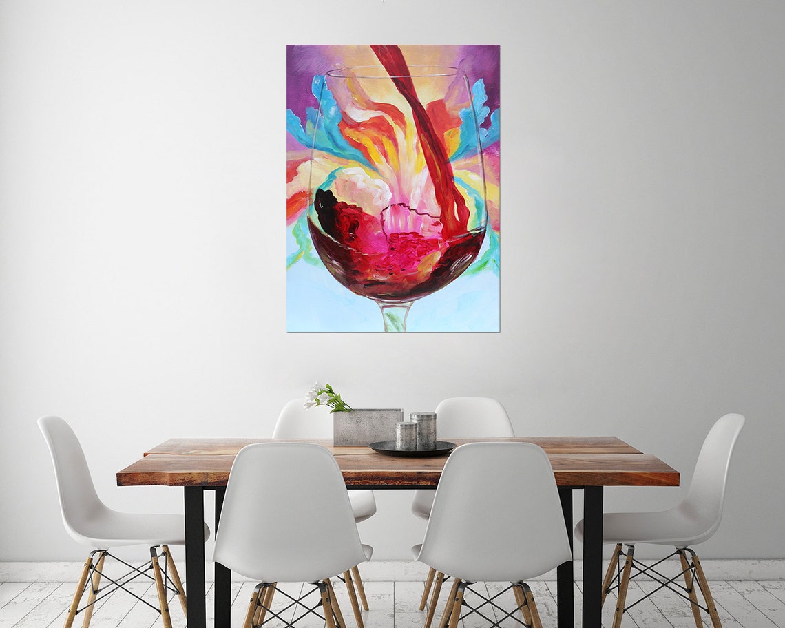 Red Wine Pouring Glass Vibrant Abstract Splash Bar Art Poster - Image 3