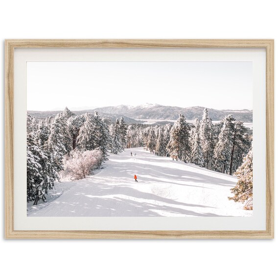 Framed Fine Art Mountain Snowboard Print Winter Cabin Ski Forest Snow Photography Home Wall Decor