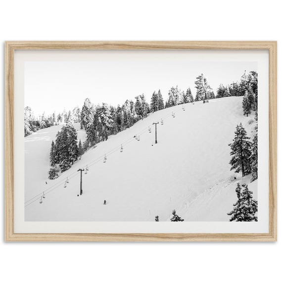 Fine Art Mountain Ski Print Black And White Photography Winter Cabin Snowboard Forest Snow Framed Home Wall Decor