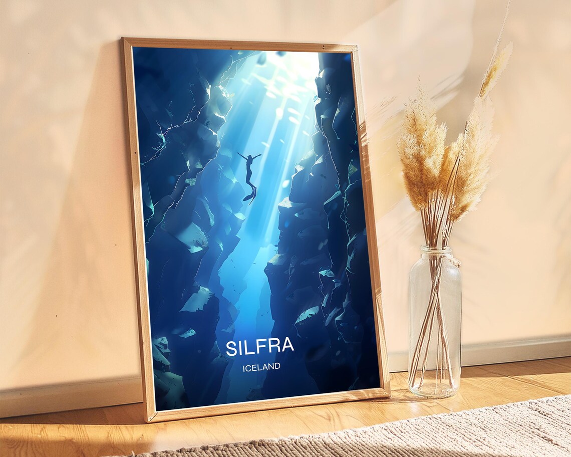 Silfra Iceland Travel Poster, Freediving Spot Art Print