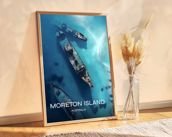 Moreton Island Australia Poster Exotic Travel Decor Freediving Spot Ocean Scenery Home Or Booking Tropical Art