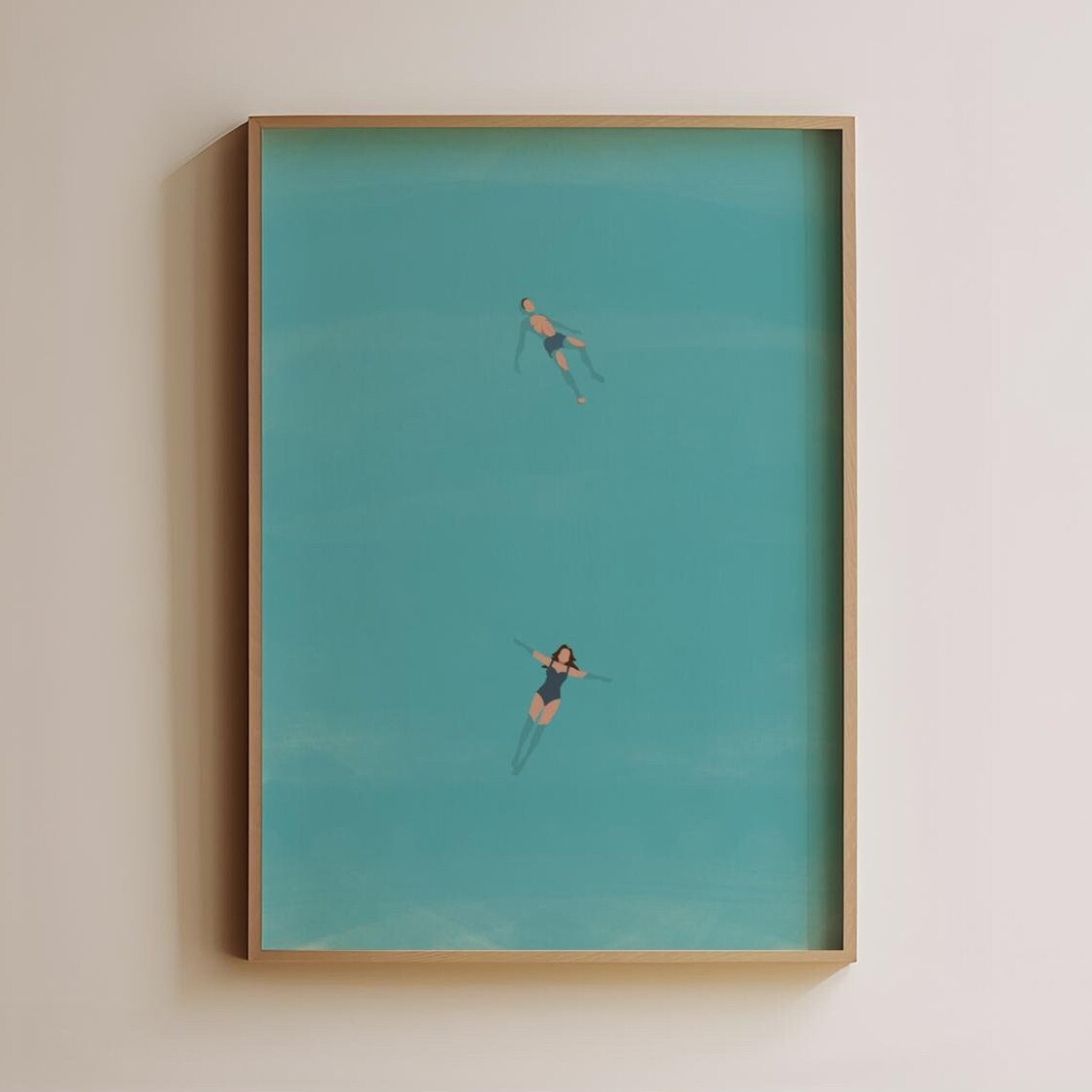 Man and Woman Floating in Pool Art Print, Cool Summer
