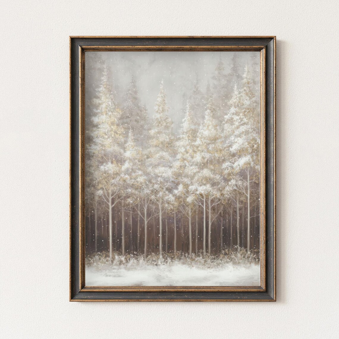Snowy Birch Forest Falling Snow Winter Landscape Fine Art Poster