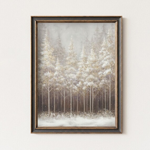 Snowy Birch Forest Falling Snow Winter Landscape Fine Art Poster