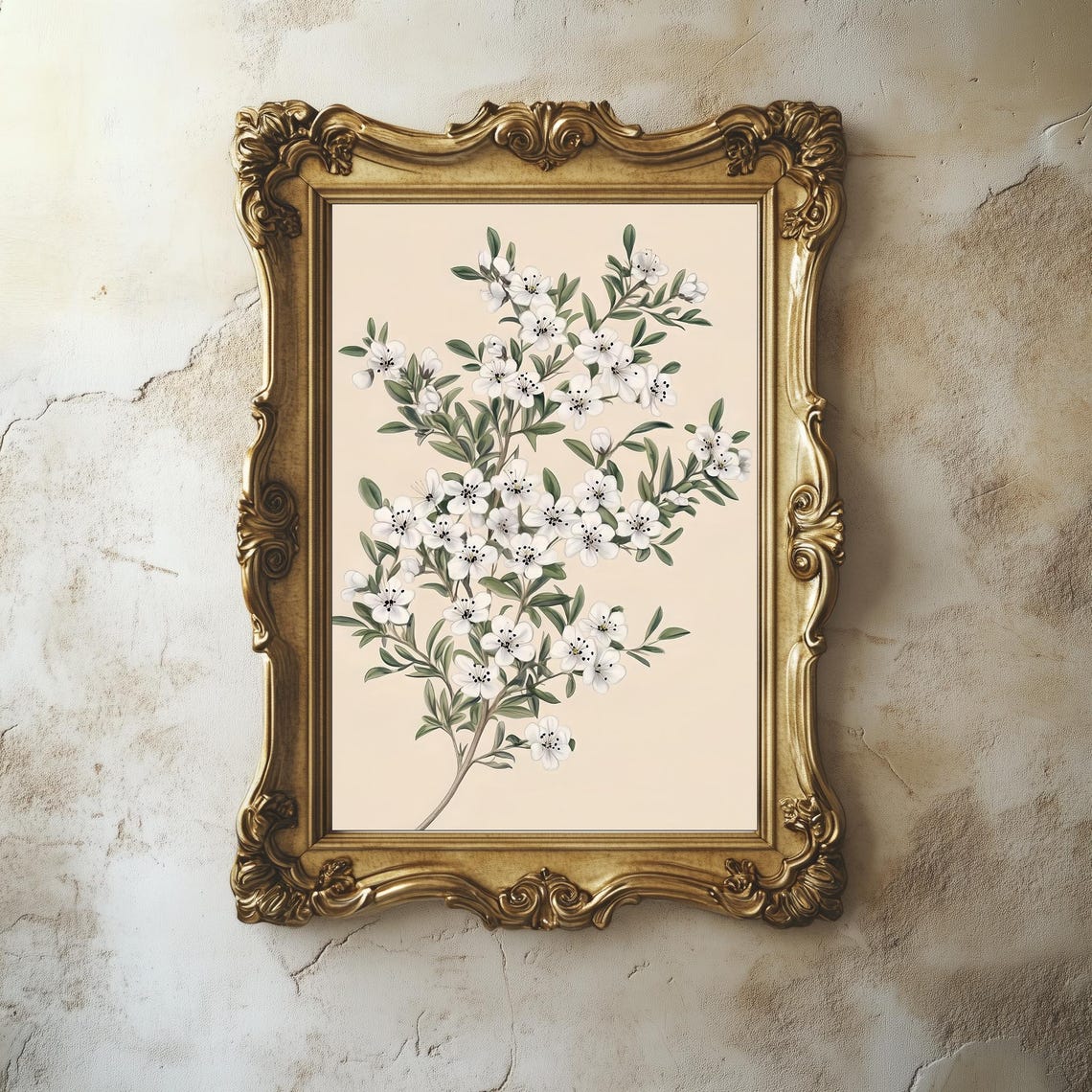 Vintage White Wildflower Botanical Print Neutral Floral Wall Poster