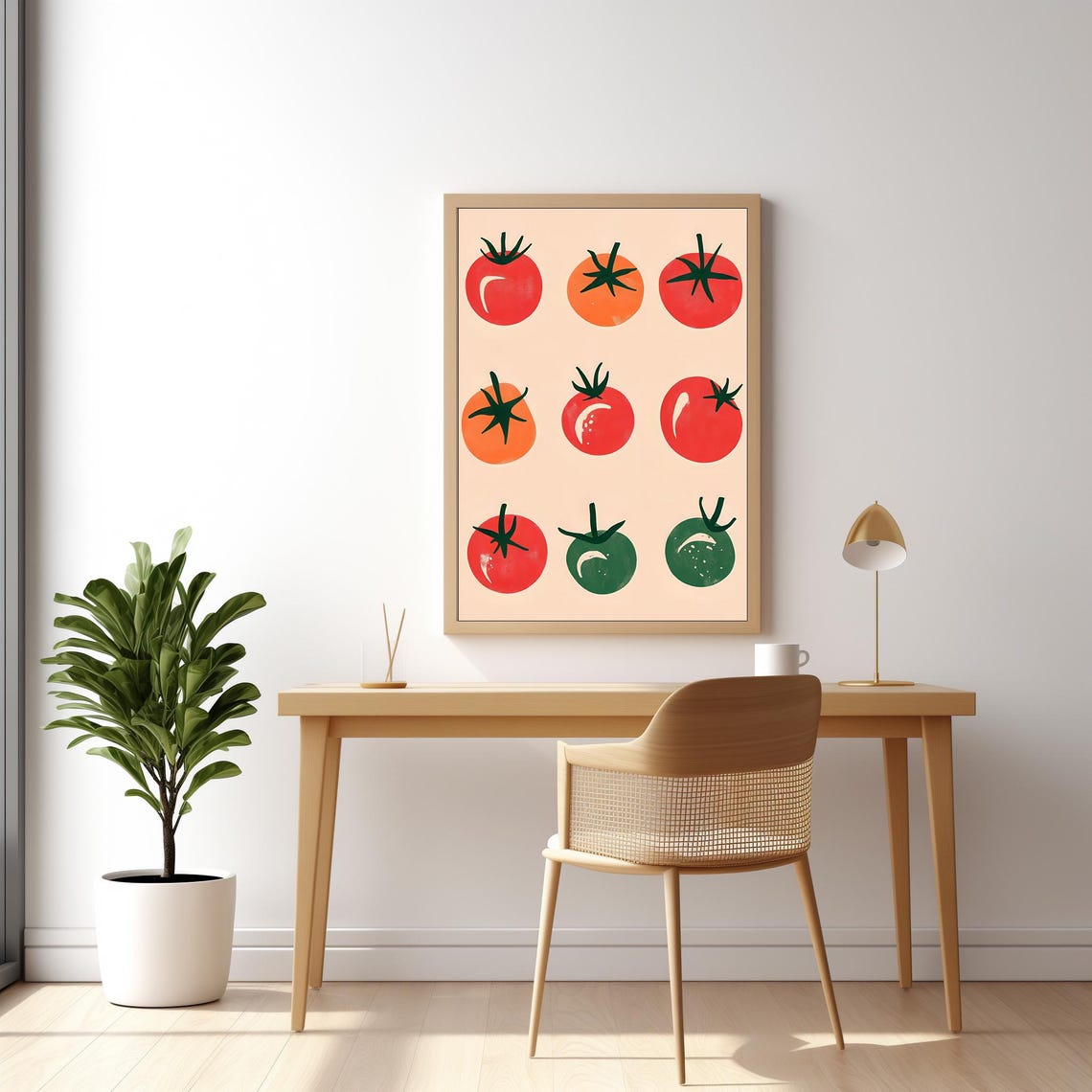 Tomato Grid Illustrations Red Orange Green Modern Kitchen Wall Art - Image 2