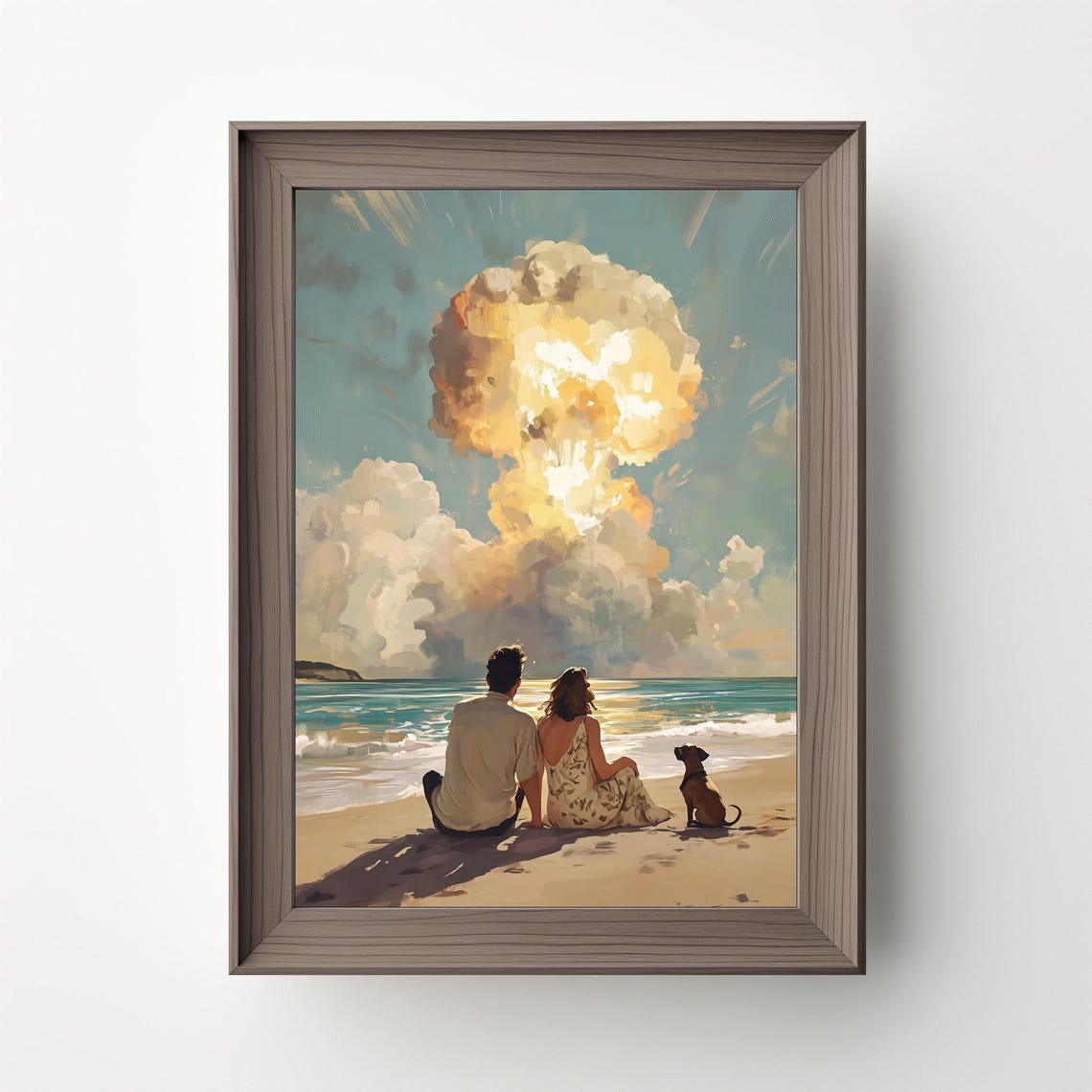 Surreal Couple On Beach Watching Mushroom Cloud Retro Art Poster - Image 5