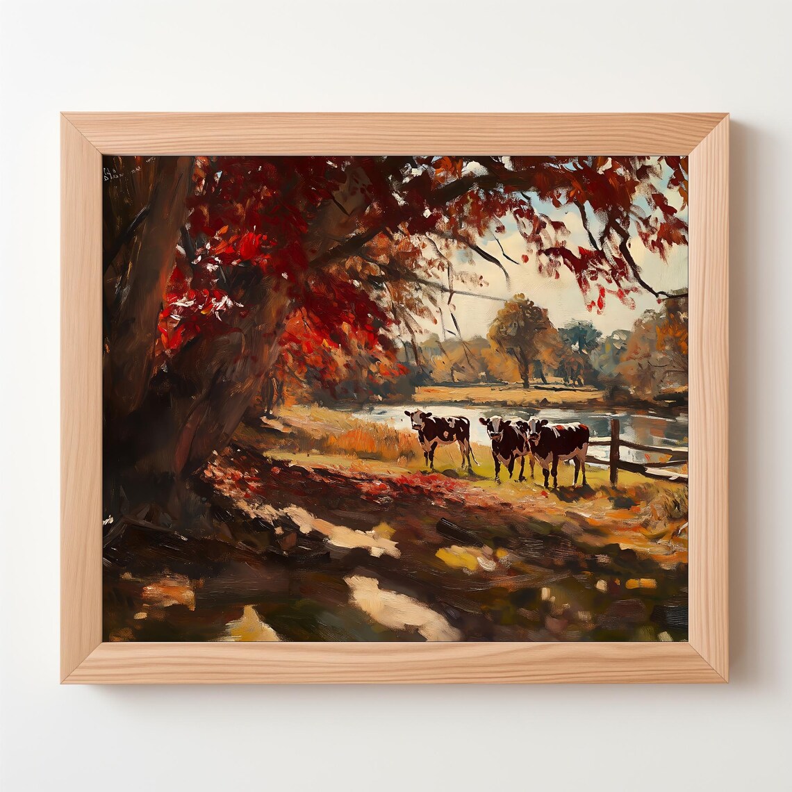 Autumn Cows By The Pond Red Foliage Countryside Farmhouse Art Poster - Image 5