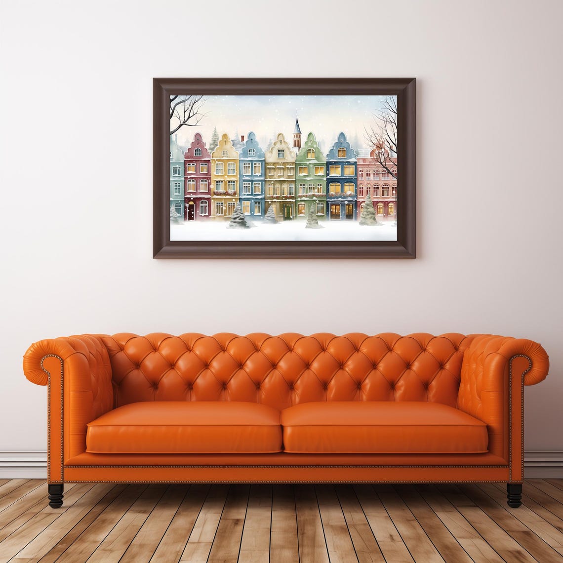 Christmas Houses Painting Pastel Christmas Village Art Winter Town Cozy Christmas Home Decor Pink Christmas Art 474 - Image 2