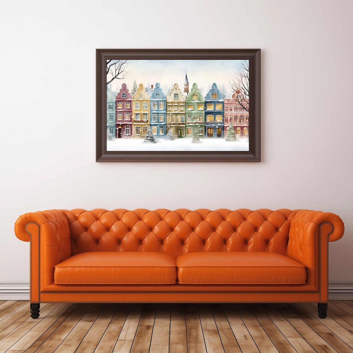 Pastel Christmas Village Colorful European Row Houses Winter Poster - Image 2