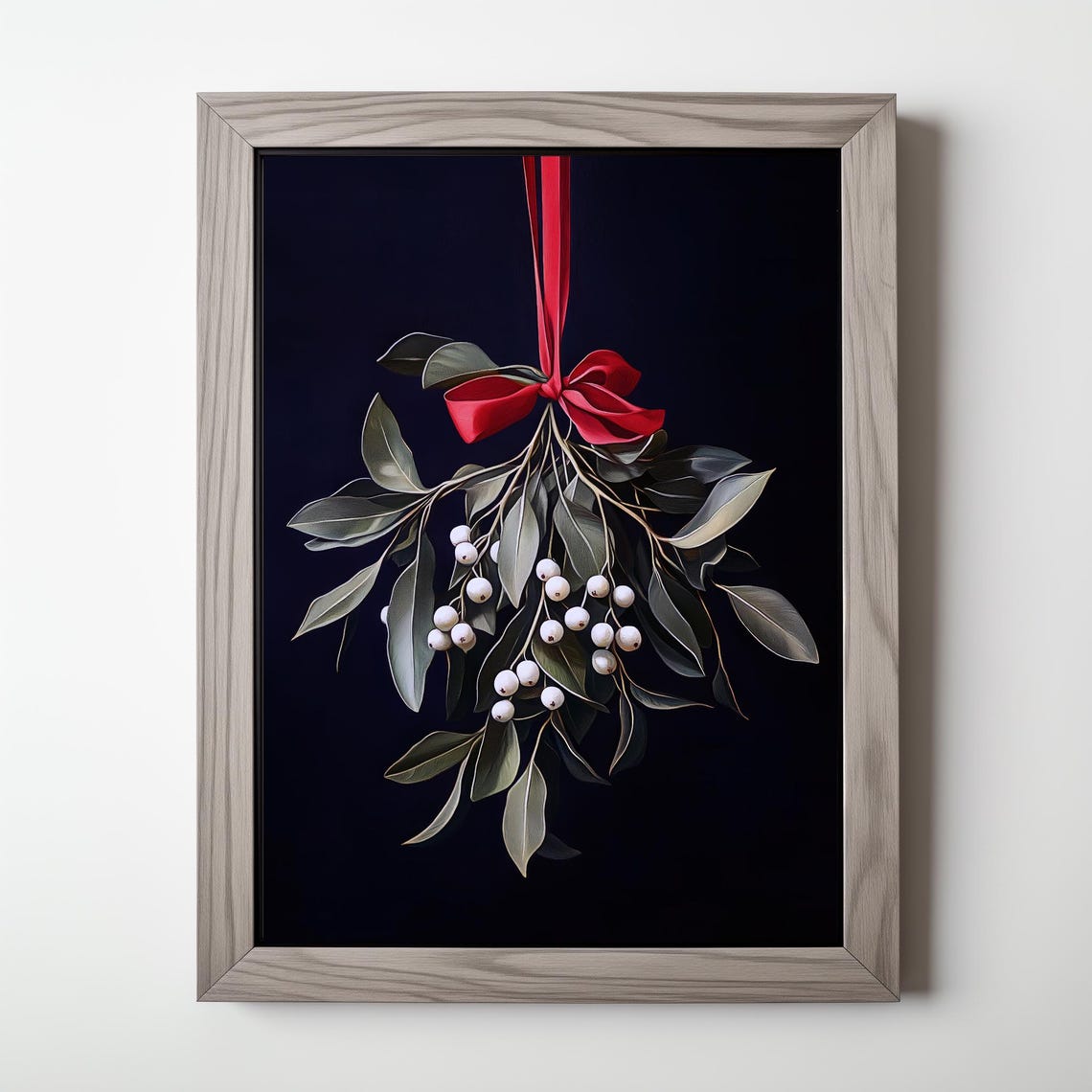 Mistletoe With Red Ribbon On Dark Background Holiday Wall Art - Image 5