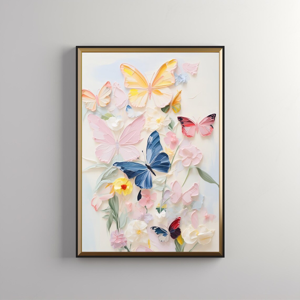 Pastel Butterflies Among Flowers Soft Watercolor Kids Room Art Poster - Image 5