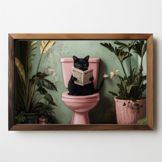 Bathroom Cat Funny Bathroom Decor, Toilet Poster