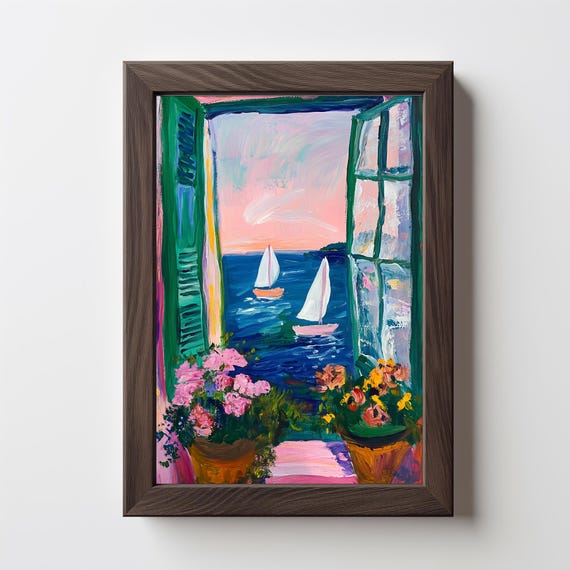 Open Window Sailboats Fauvism Painting Modern Colorful Poster Abstract Art Print Wall Art Matisse Style Print 497