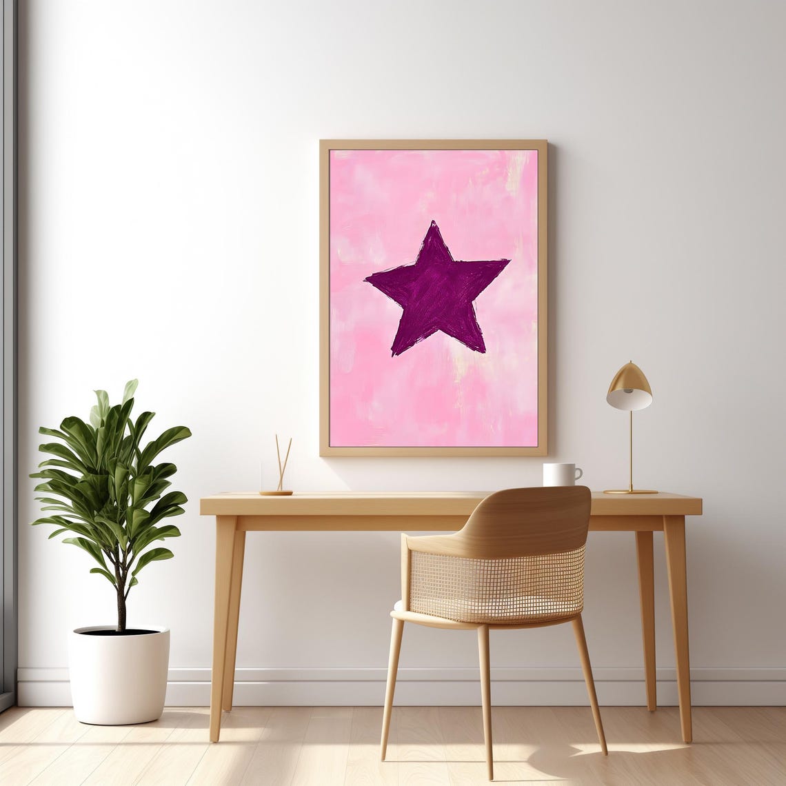 Pink Star Hand Drawn On Soft Pink Background Minimalist Art Poster - Image 4