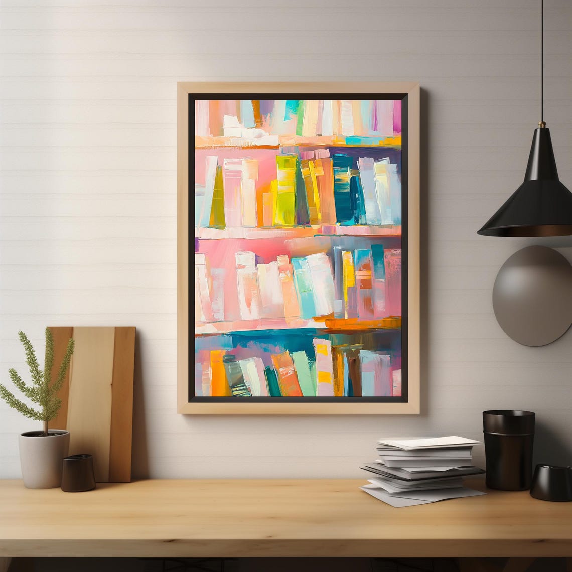 Abstract Pastel Bookshelf Colorful Modern Library Painting Art Print - Image 3