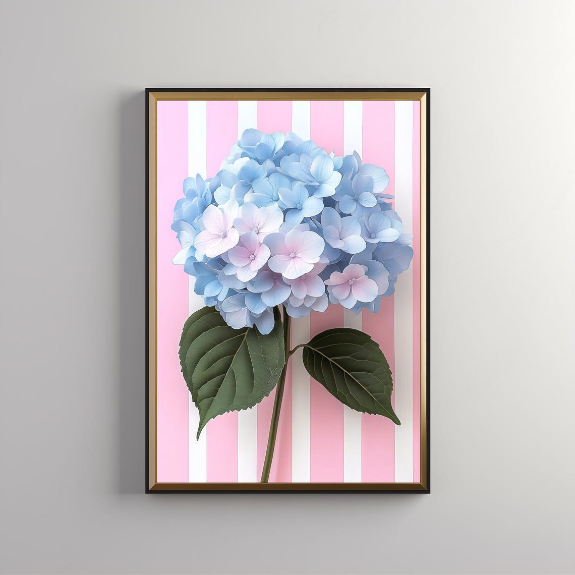 Blue Hydrangea Pink Striped Background Modern Floral Pop Art Poster - Image 5