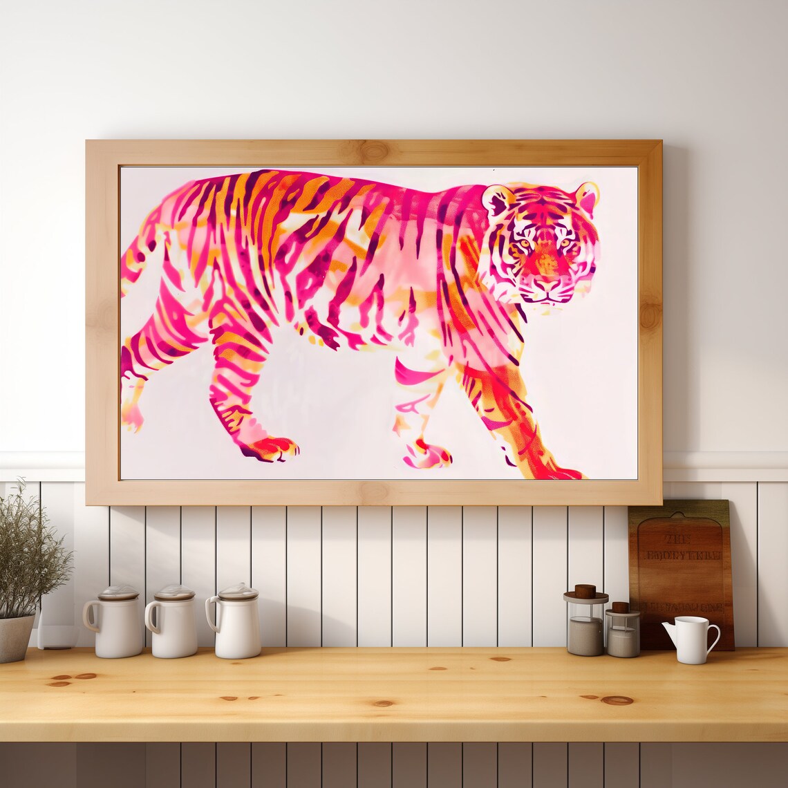 Pink Orange Tiger Watercolor Painting Bold Colorful Maximalist Animal Art - Image 4