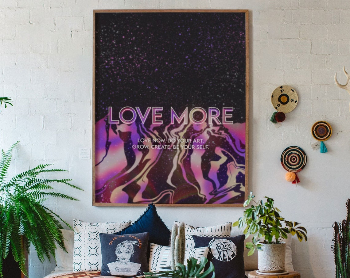 Love More Cosmic Quote Poster With Neon Gradient Starry Night