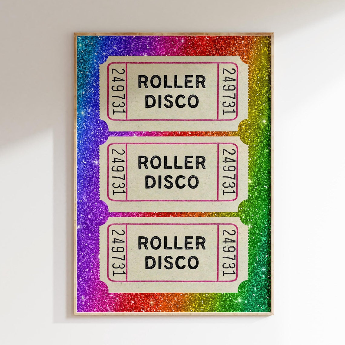 Roller Disco Vintage Ticket Stub Rainbow Glitter Retro Poster