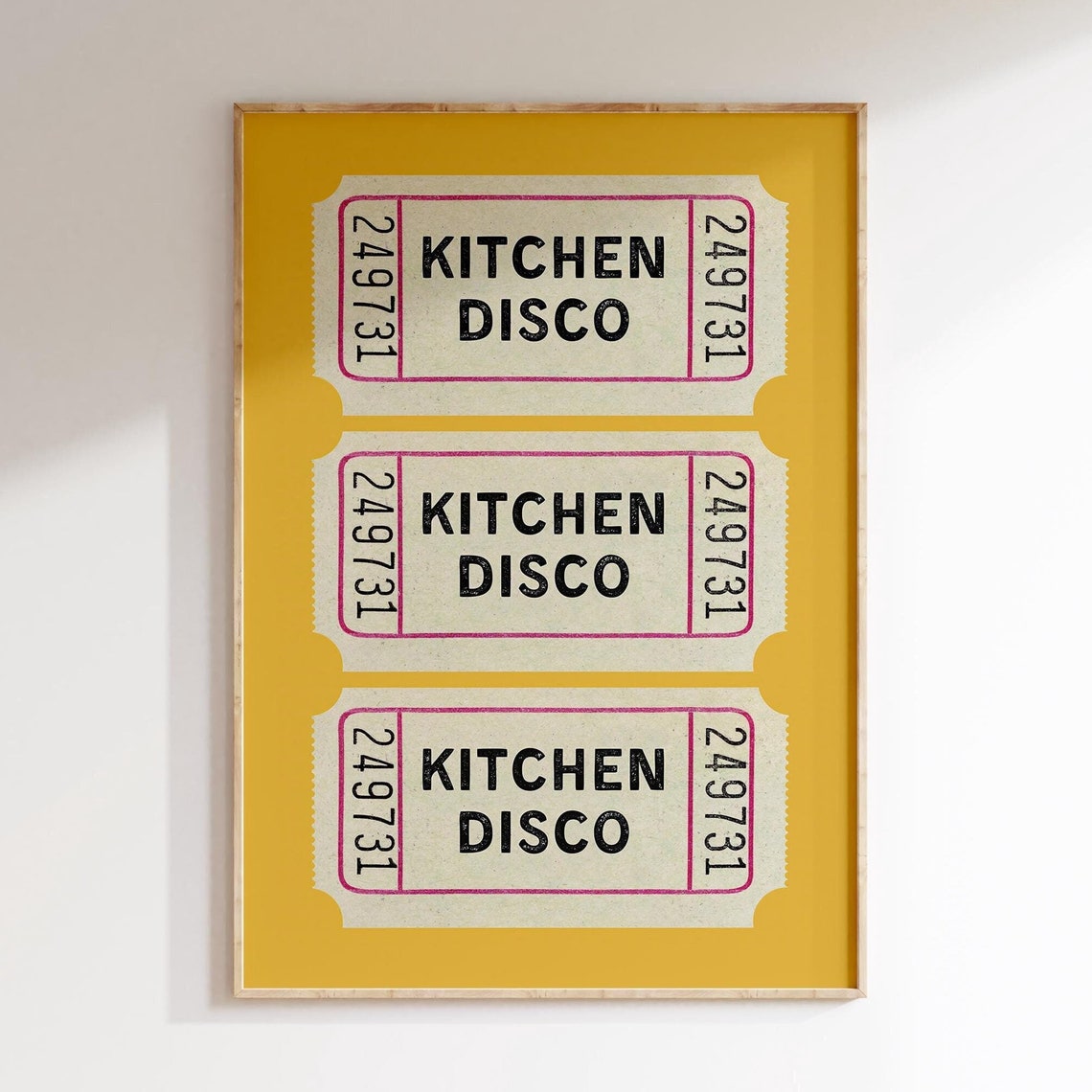 Kitchen Disco Vintage Ticket Stub Trio Mustard Yellow Poster