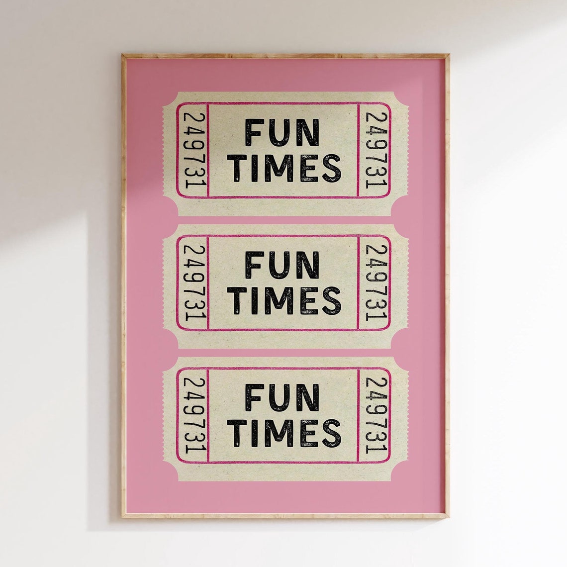 Fun Times Vintage Ticket Stub Trio Blush Pink Party Wall Poster