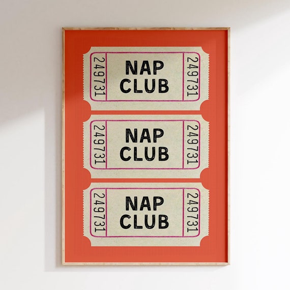 Nap Club Ticket Stub Art Vintage Ticket Poster Trendy Wall Art Vintage Style Bedroom Decor Custom Print
