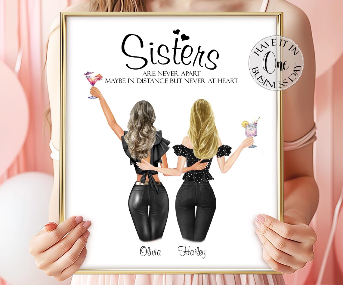 Personalized Sister Portrait Art Print, Birthday Gift