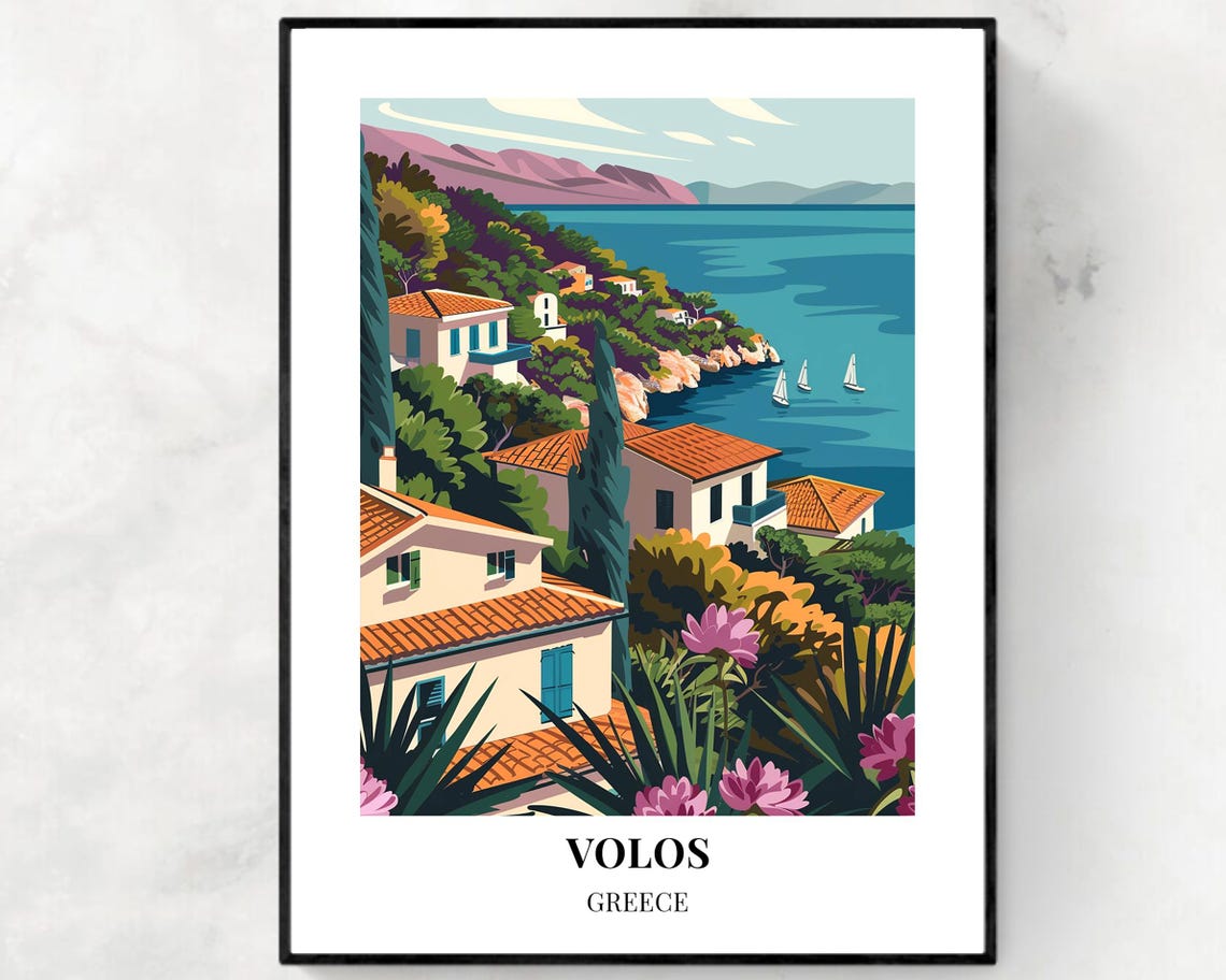 Volos Greece Terracotta Villas Above a Sparkling Blue Bay Poster
