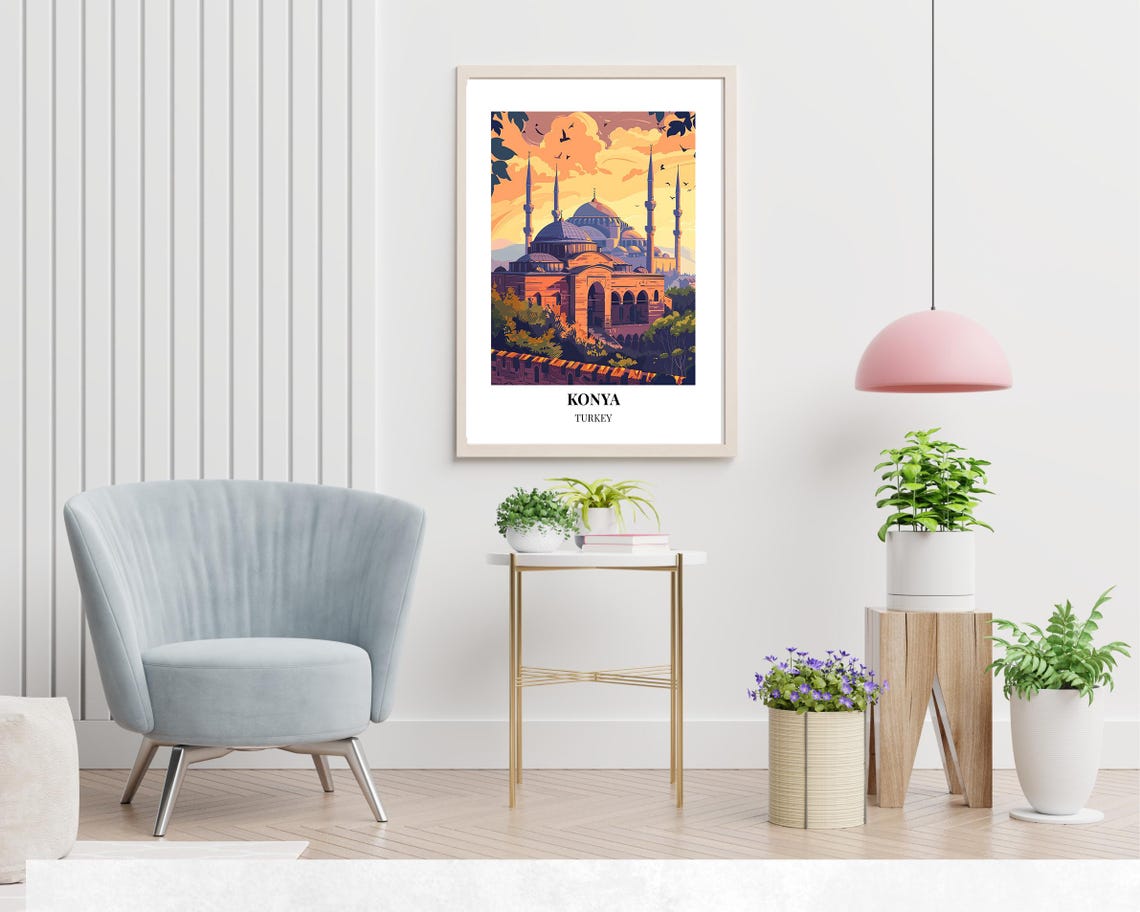 Konya Turkey Grand Mosque at Sunset Vintage Travel Poster Art - Image 2
