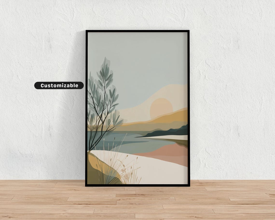 Soft Minimal Coastal Scene Abstract Sunset Landscape Art Poster