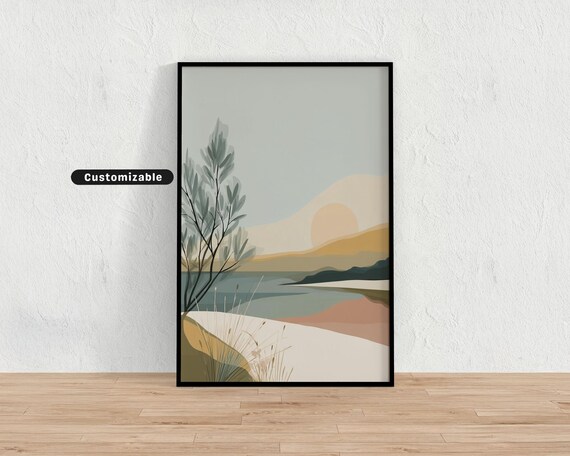Soft Minimal Coastal Scene Abstract Sunset Landscape Art Poster