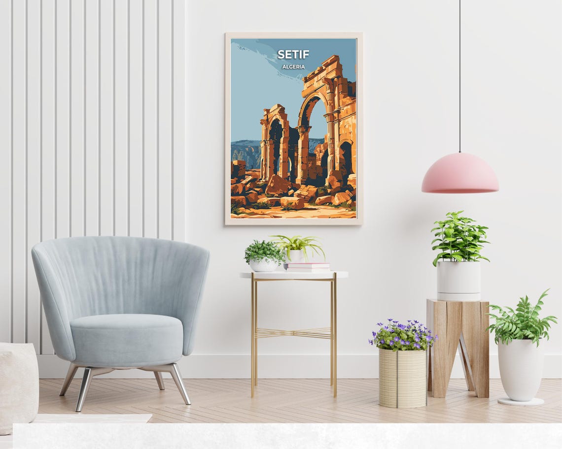 Setif Algeria Djemila Roman Ruins Golden Arches Travel Poster - Image 2