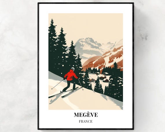 Megve Travel Print Megve Ski Poster France Ski Poster Megve Ski Resort Print